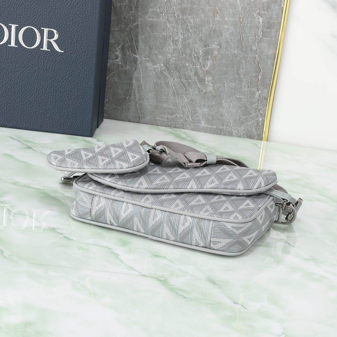 Dior Grey Geometric Print Crossbody Shoulder Bag with Detachable Pouch