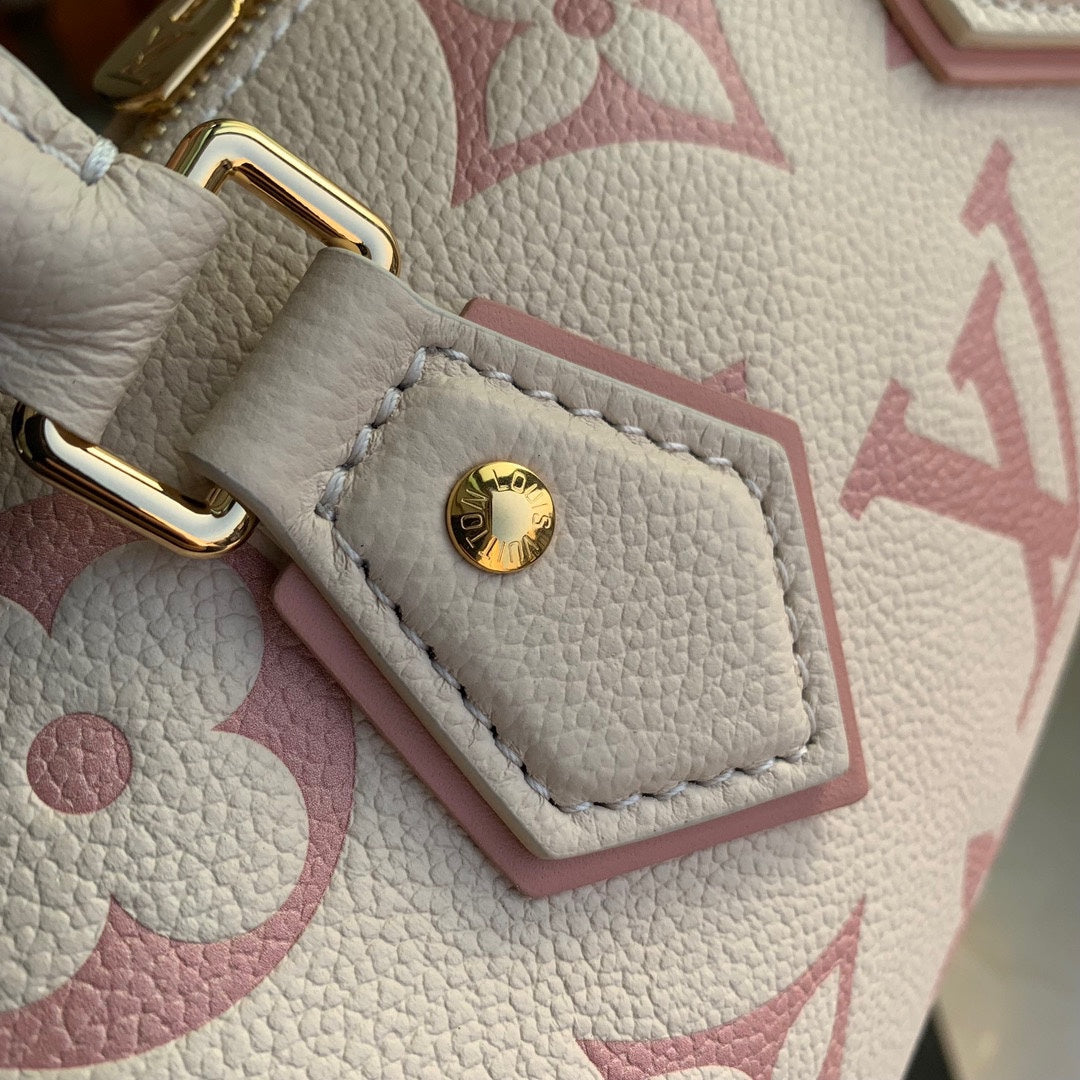 Louis Vuitton Cream and Pink Monogram Embossed Leather Mini Top Handle Bag
