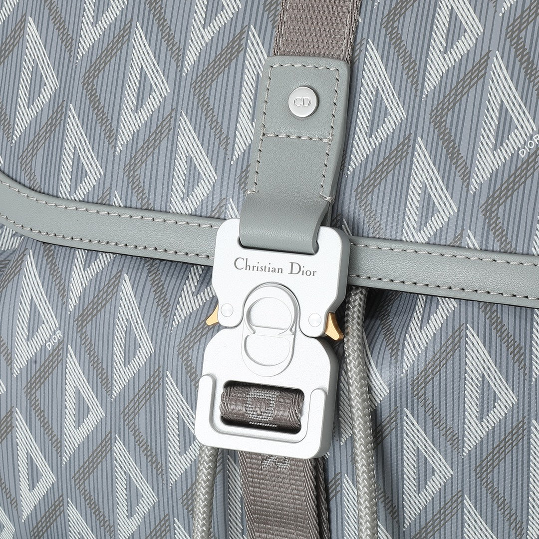 Dior Geometric Pattern Grey Canvas Backpack with Quick Release Buckle
