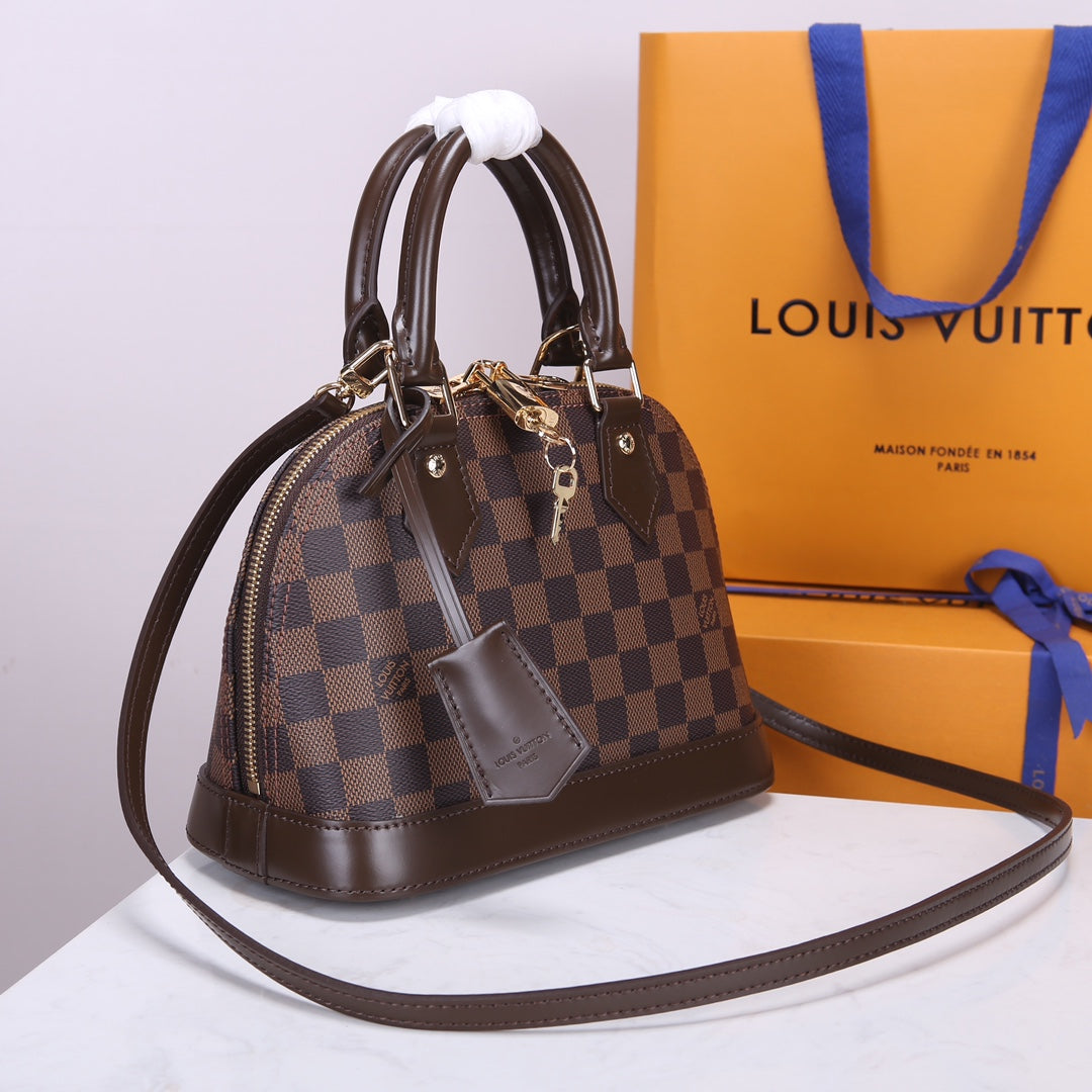 Louis Vuitton Classic Brown Checkerboard Dome Satchel Bag with Shoulder Strap