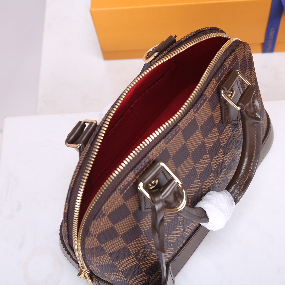 Louis Vuitton Classic Brown Checkerboard Dome Satchel Bag with Shoulder Strap