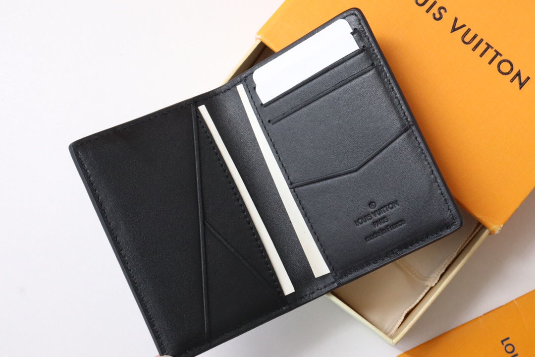 Louis Vuitton Minimalist Black Pebbled Leather Slim Card Holder Wallet