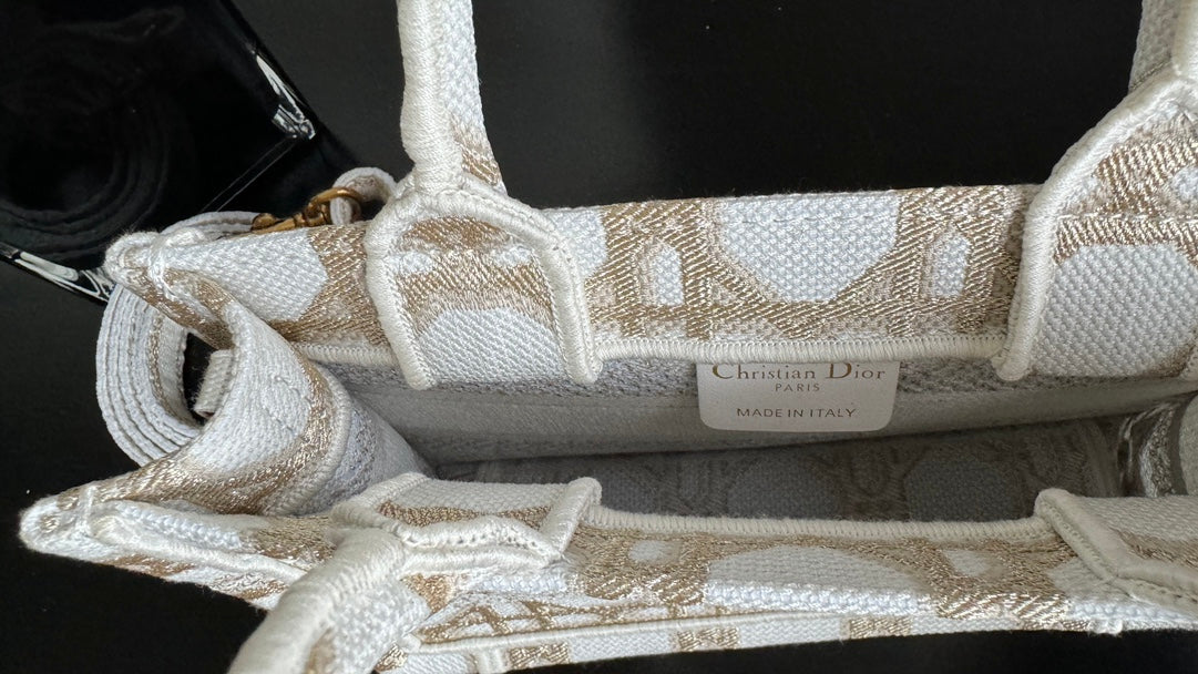 Christian Dior Mini Book Tote Bag - Beige Geometric Embroidered Canvas