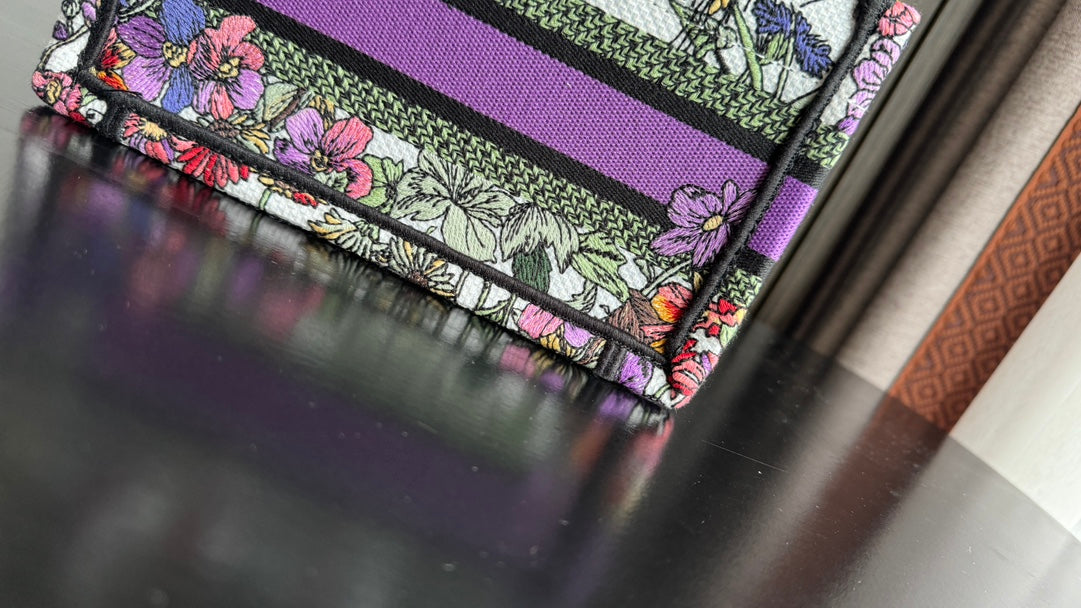 Dior Vintage Purple Floral Embroidered Canvas Mini Tote Bag