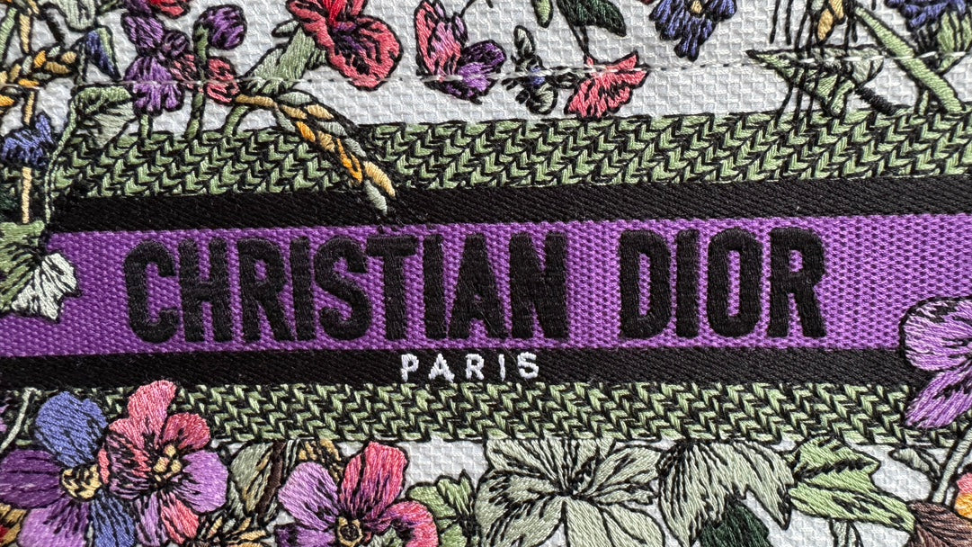 Dior Vintage Purple Floral Embroidered Canvas Mini Tote Bag