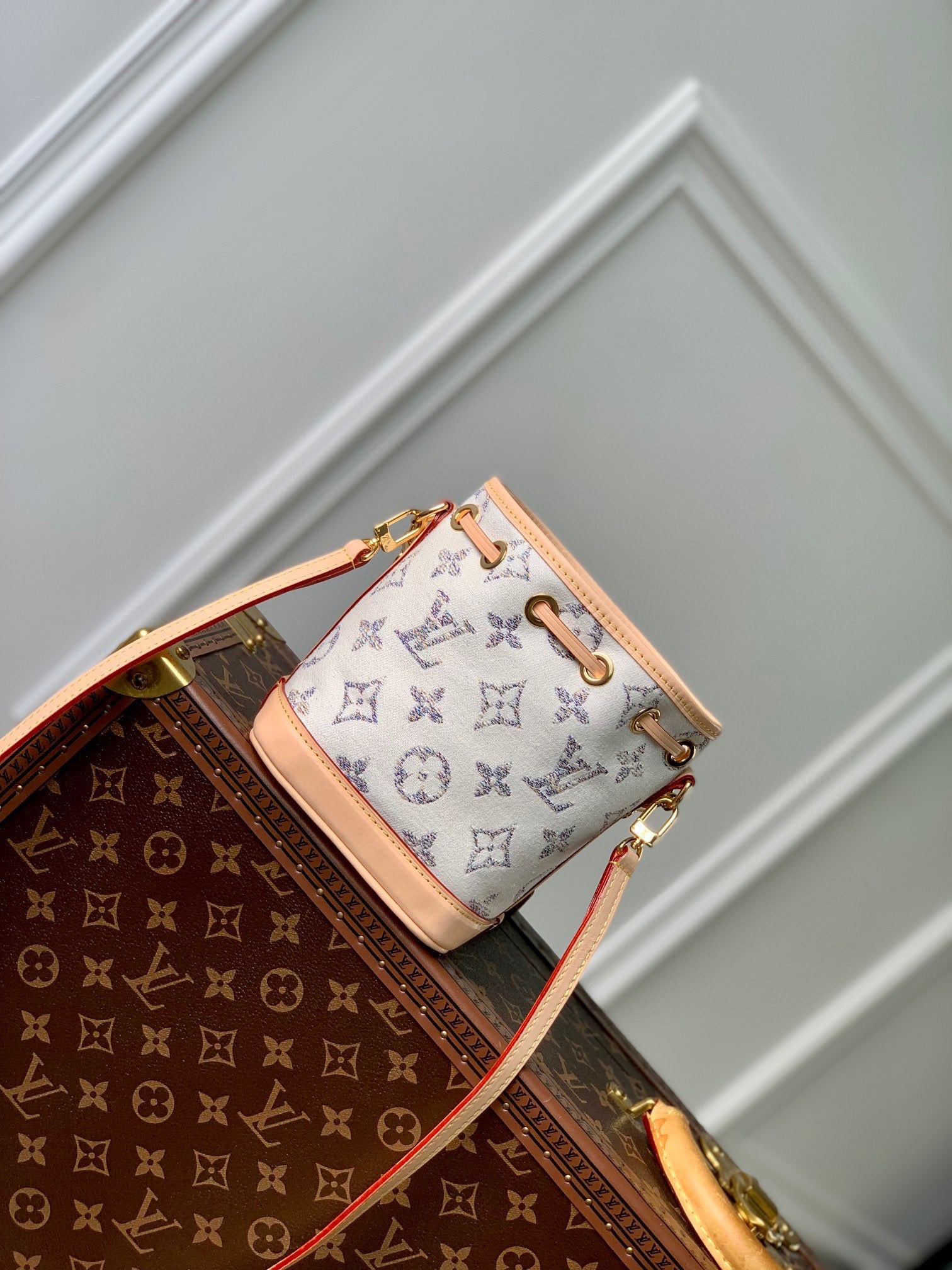 Louis Vuitton Nano Noé Bucket Bag - White &amp; Grey Monogram Canvas