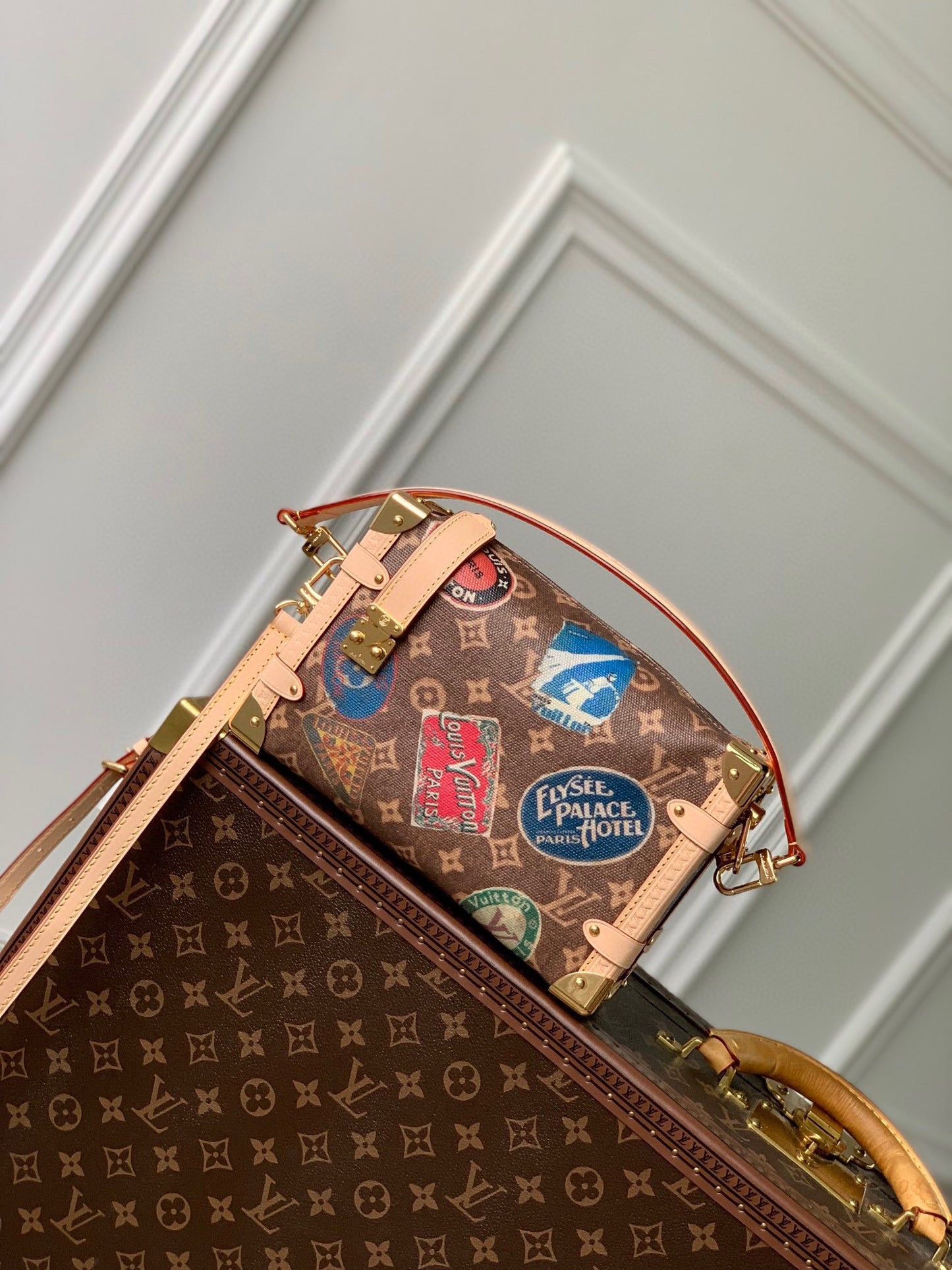 Louis Vuitton Vintage Monogram Mini Trunk Crossbody Bag with Travel Patches