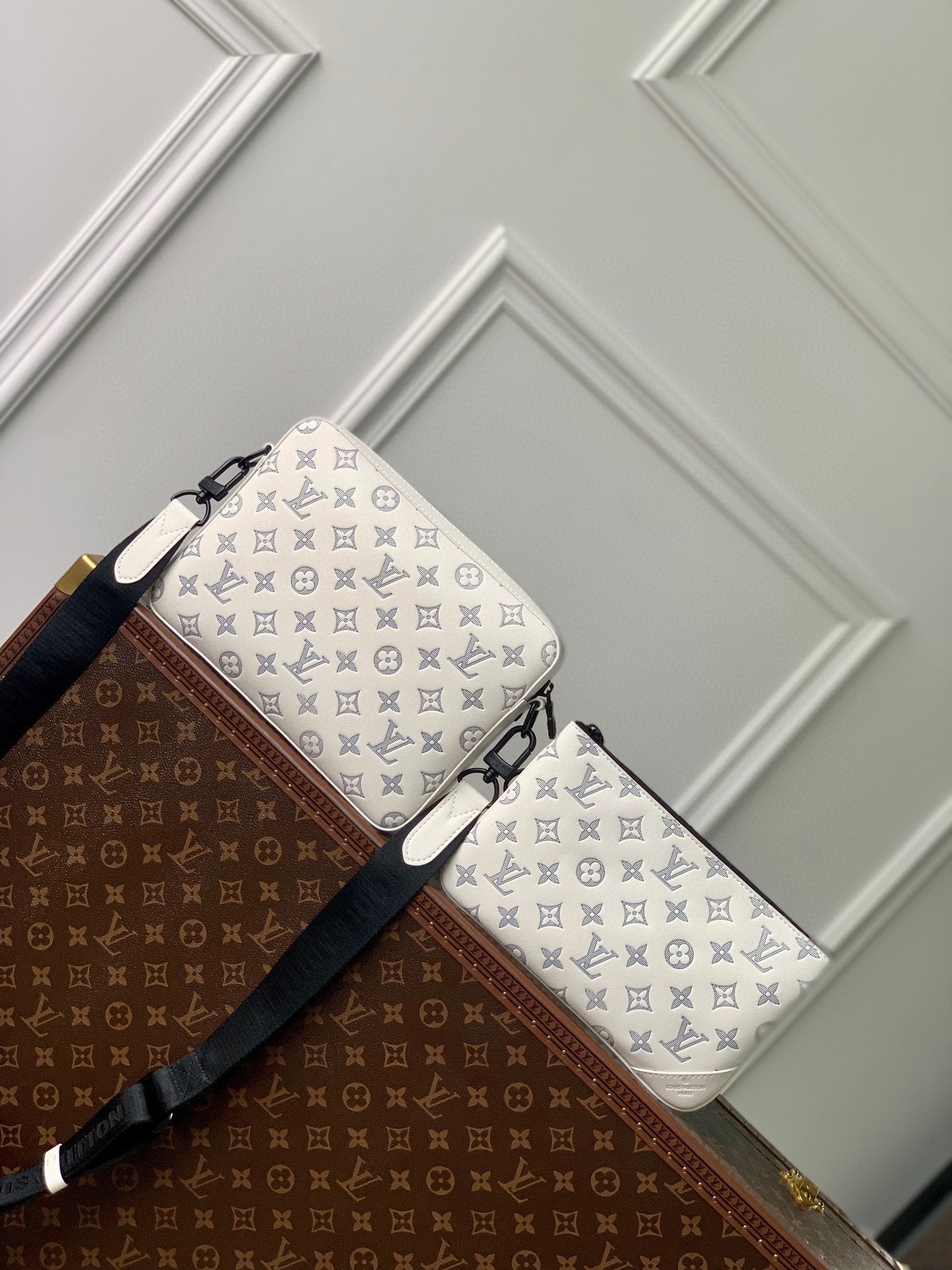 Louis Vuitton White Monogram Patterned Multi-Pouch Crossbody Bag Set