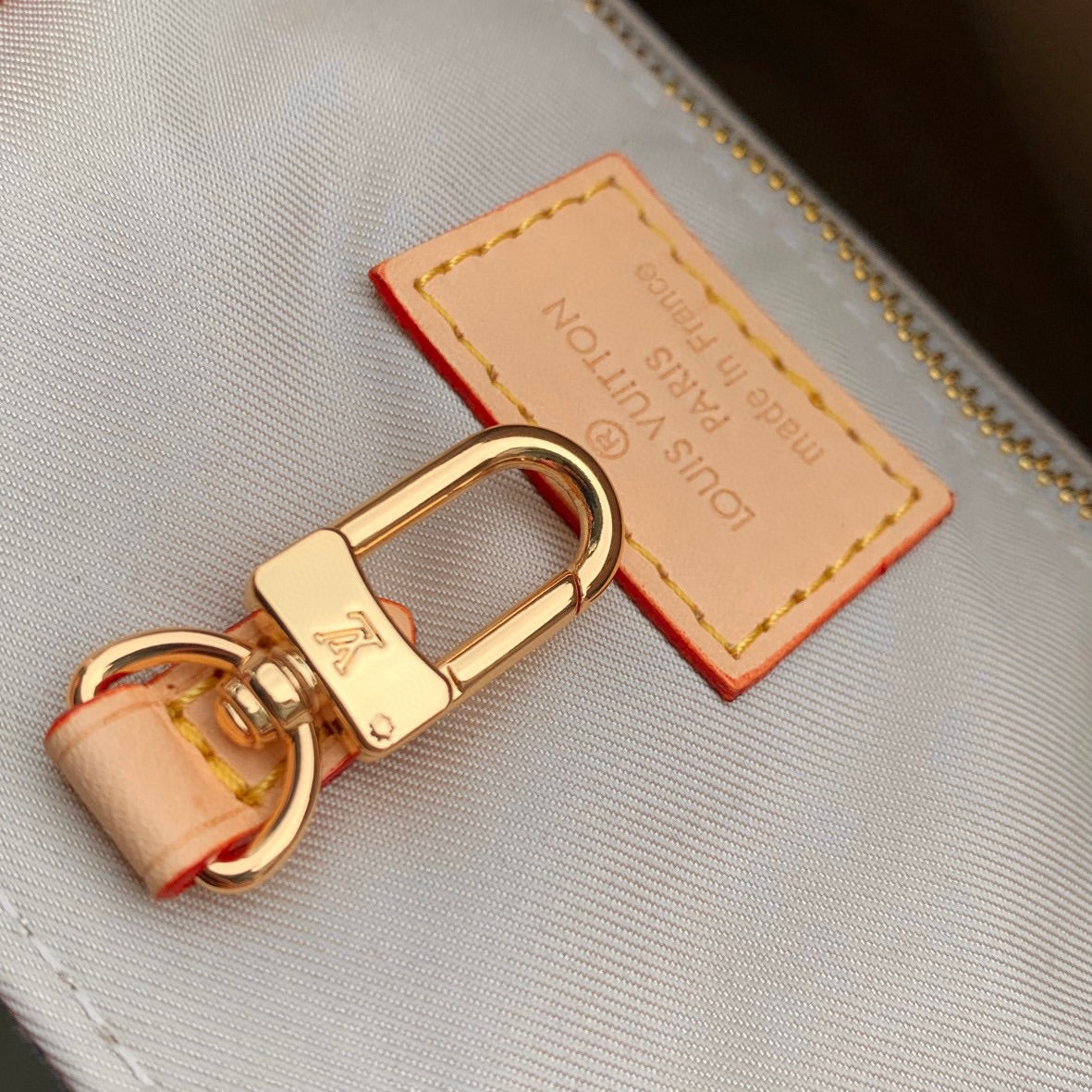 Louis Vuitton White Monogram Canvas Tote Bag with Beige Leather Handles
