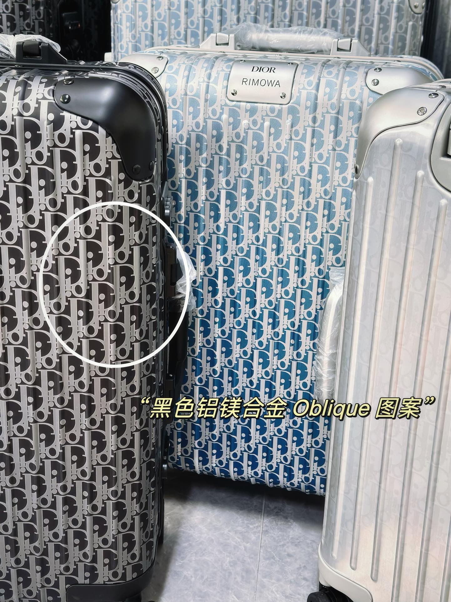 Silver Aluminum Hardside Spinner Suitcase with Monogram Pattern