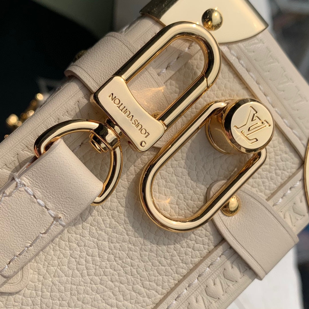 Louis Vuitton Petite Malle White Trunk Crossbody Bag with Gold Hardware