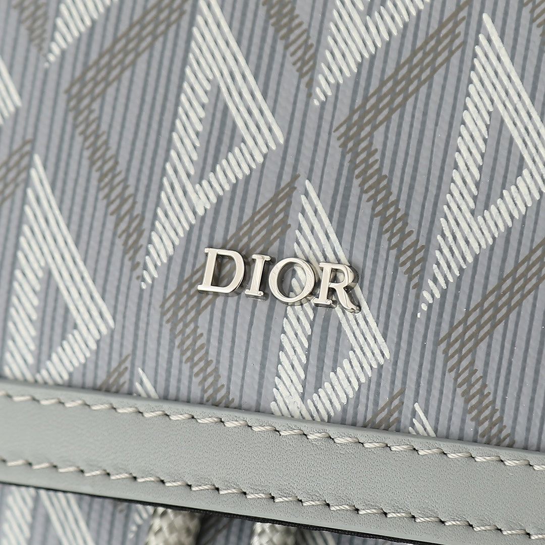 Dior Grey Geometric Pattern Canvas Drawstring Backpack with Buckles