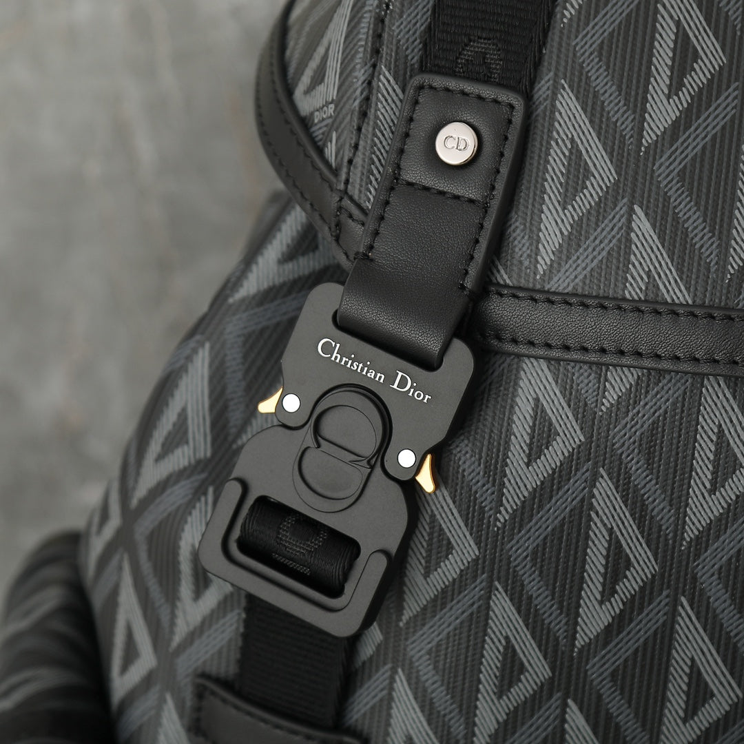 Dior Grey Geometric Diamond Pattern Multi-Pocket Travel Backpack
