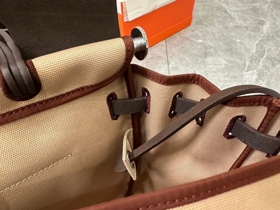 Hermès Herbag Zip Canvas &amp; Leather Handbag - Tan and Black