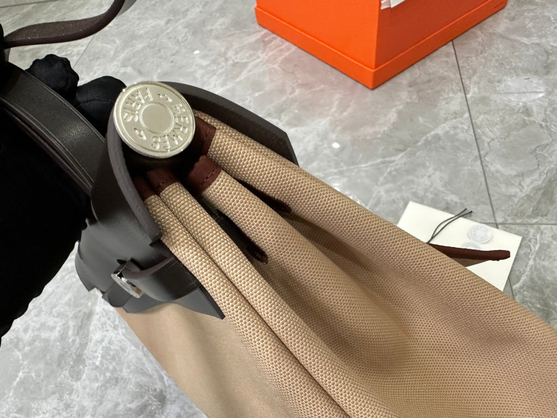 Hermès Herbag Zip Canvas &amp; Leather Handbag - Tan and Black