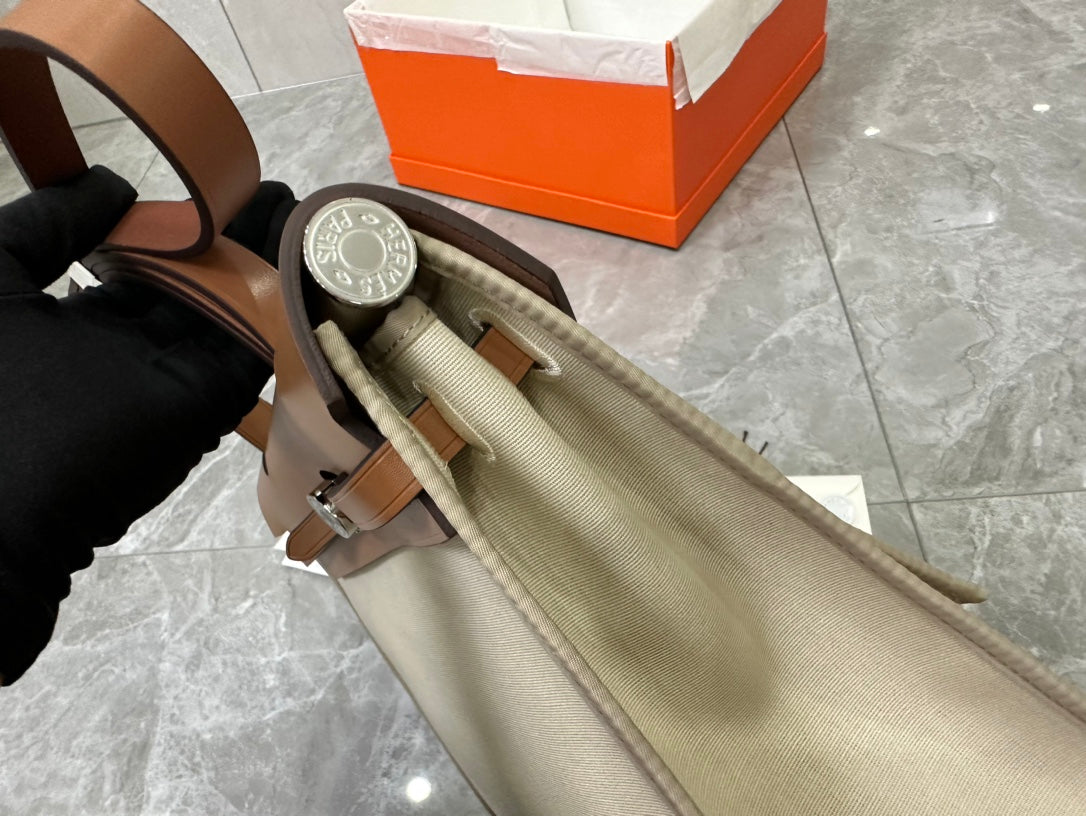 Elegant Canvas and Leather Top Handle Shoulder Bag - Classic Two-Tone Design