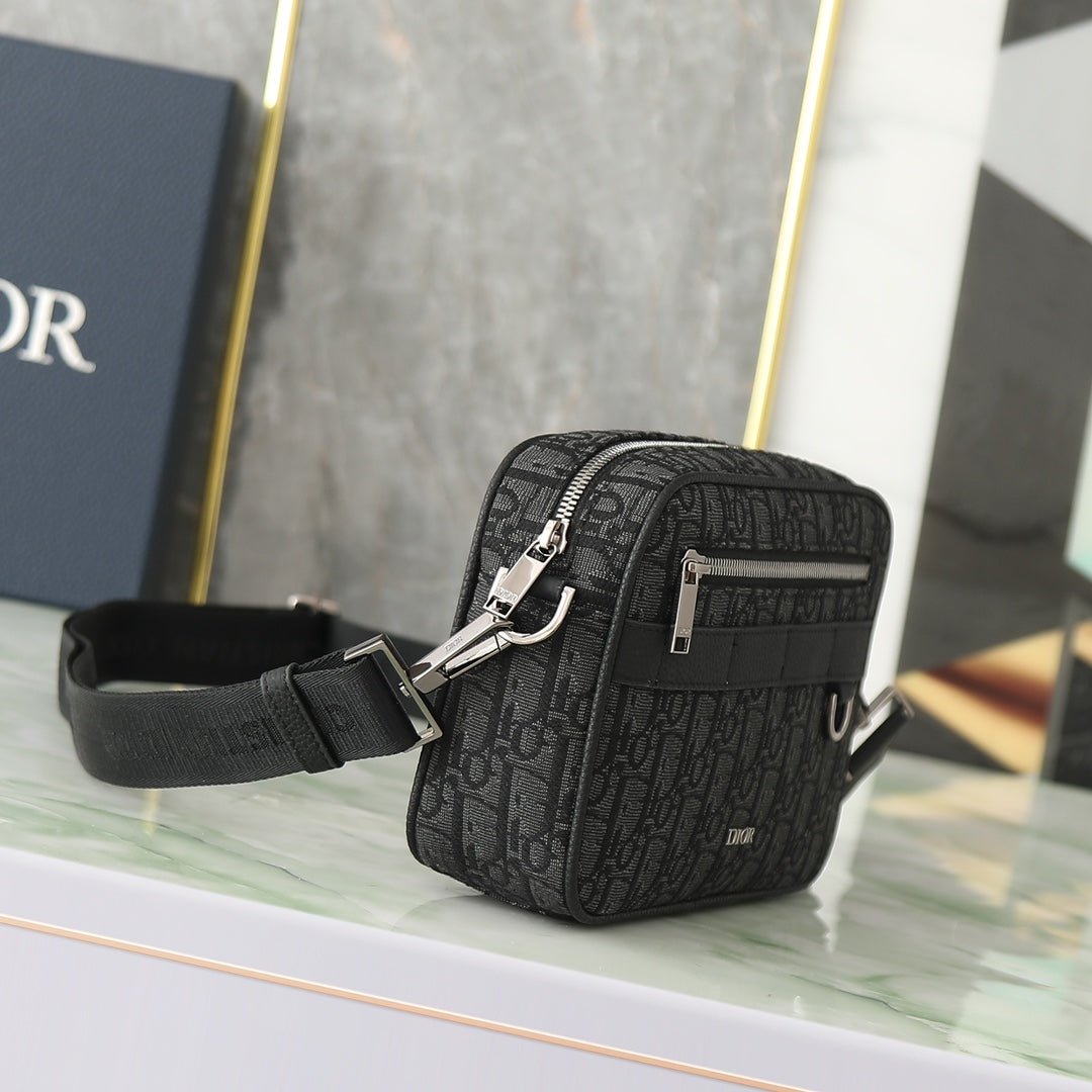 Dior Black Monogram Jacquard Crossbody Shoulder Bag with Strap