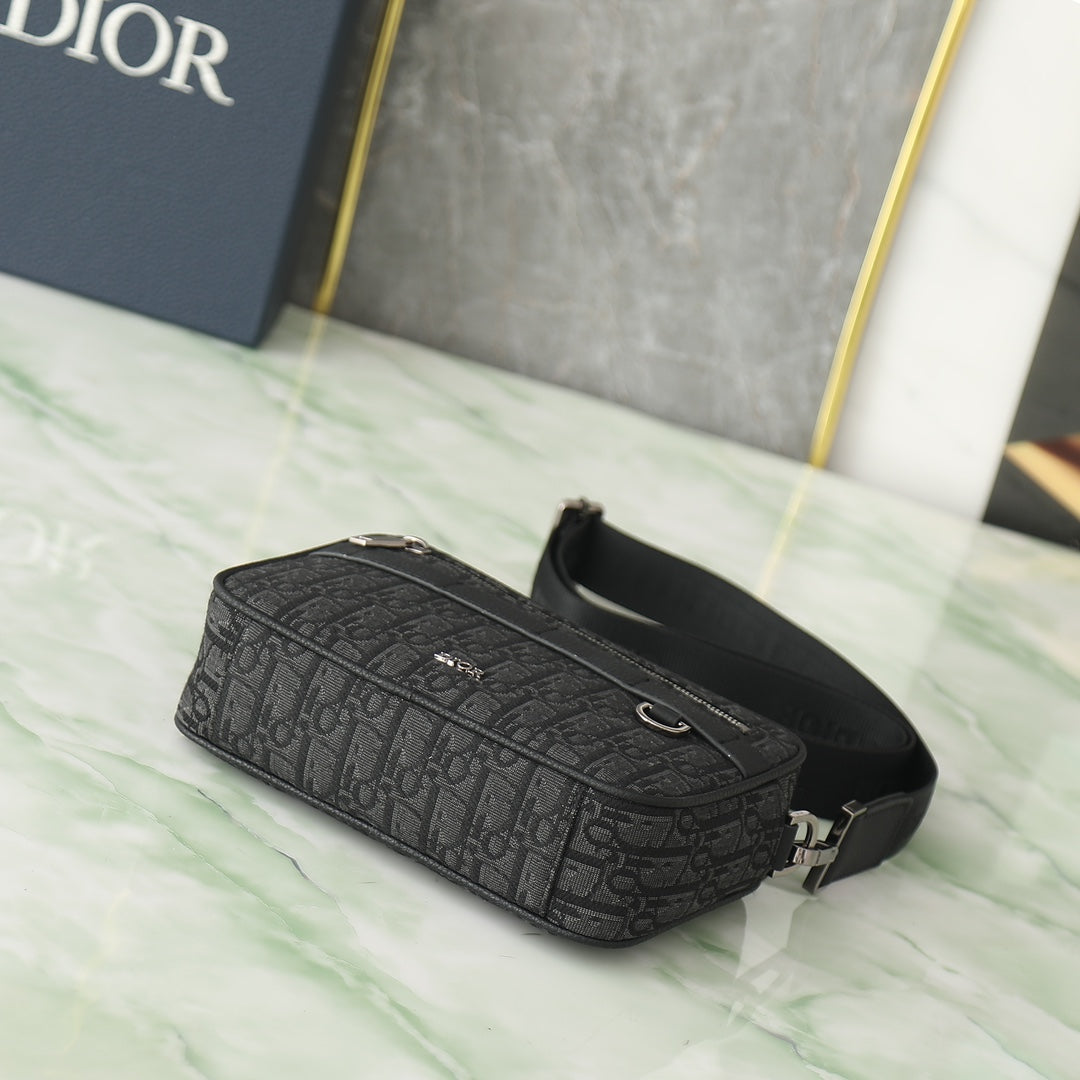 Dior Black Monogram Jacquard Crossbody Shoulder Bag with Strap
