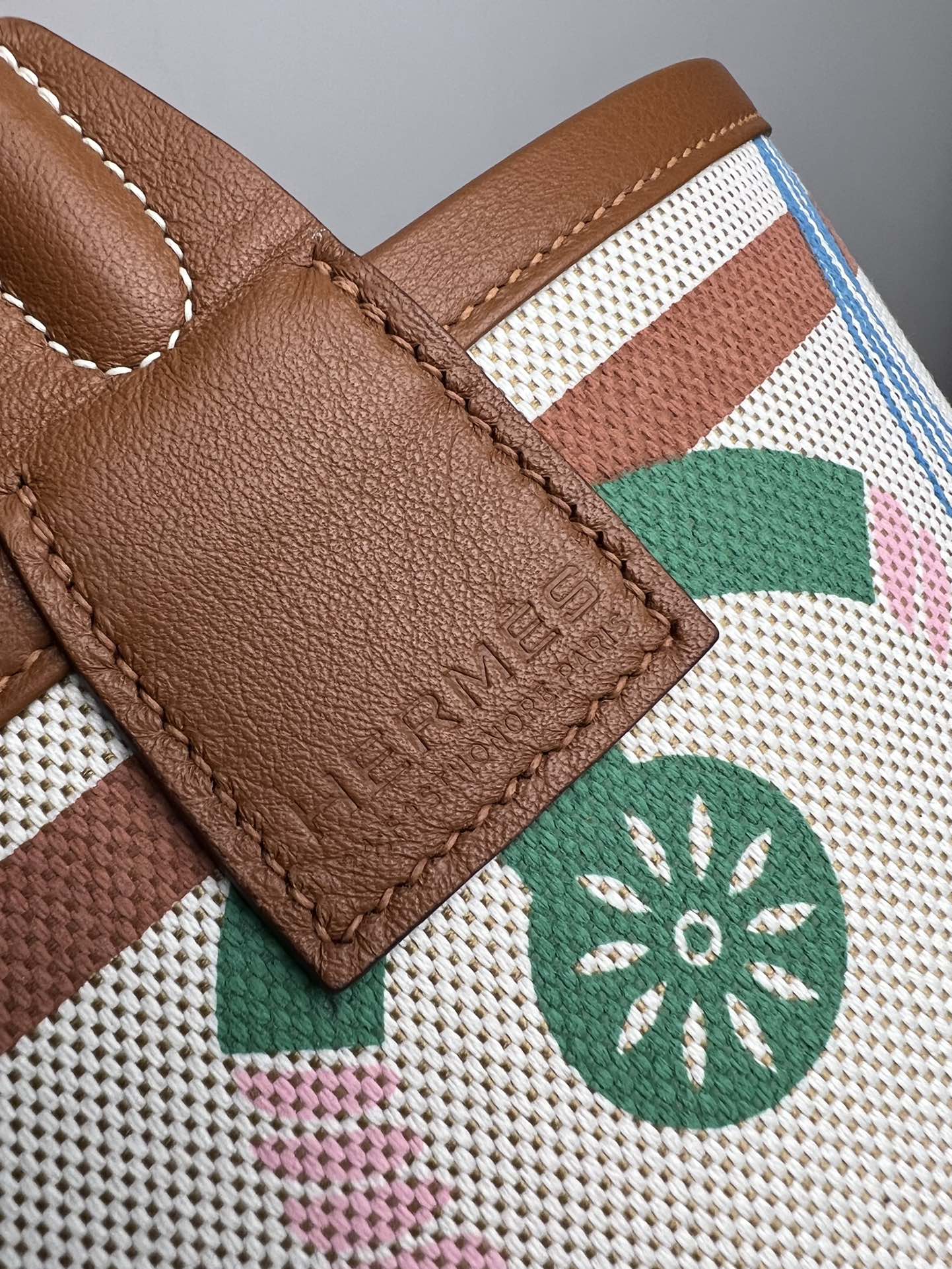Luxury Stirrup Print Canvas Handbag with Brown Leather Detail
