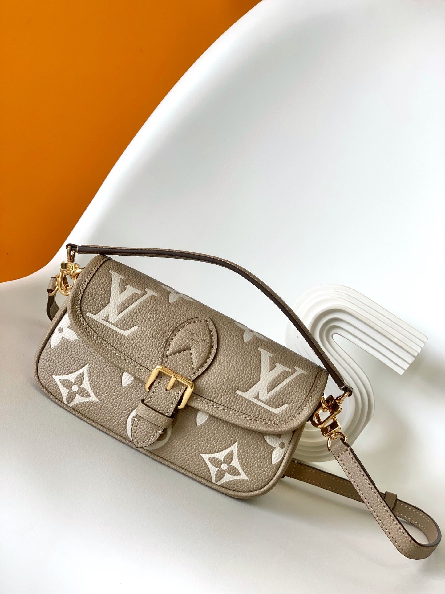 Louis Vuitton Taupe Monogram Leather Crossbody Shoulder Bag with Gold Hardware