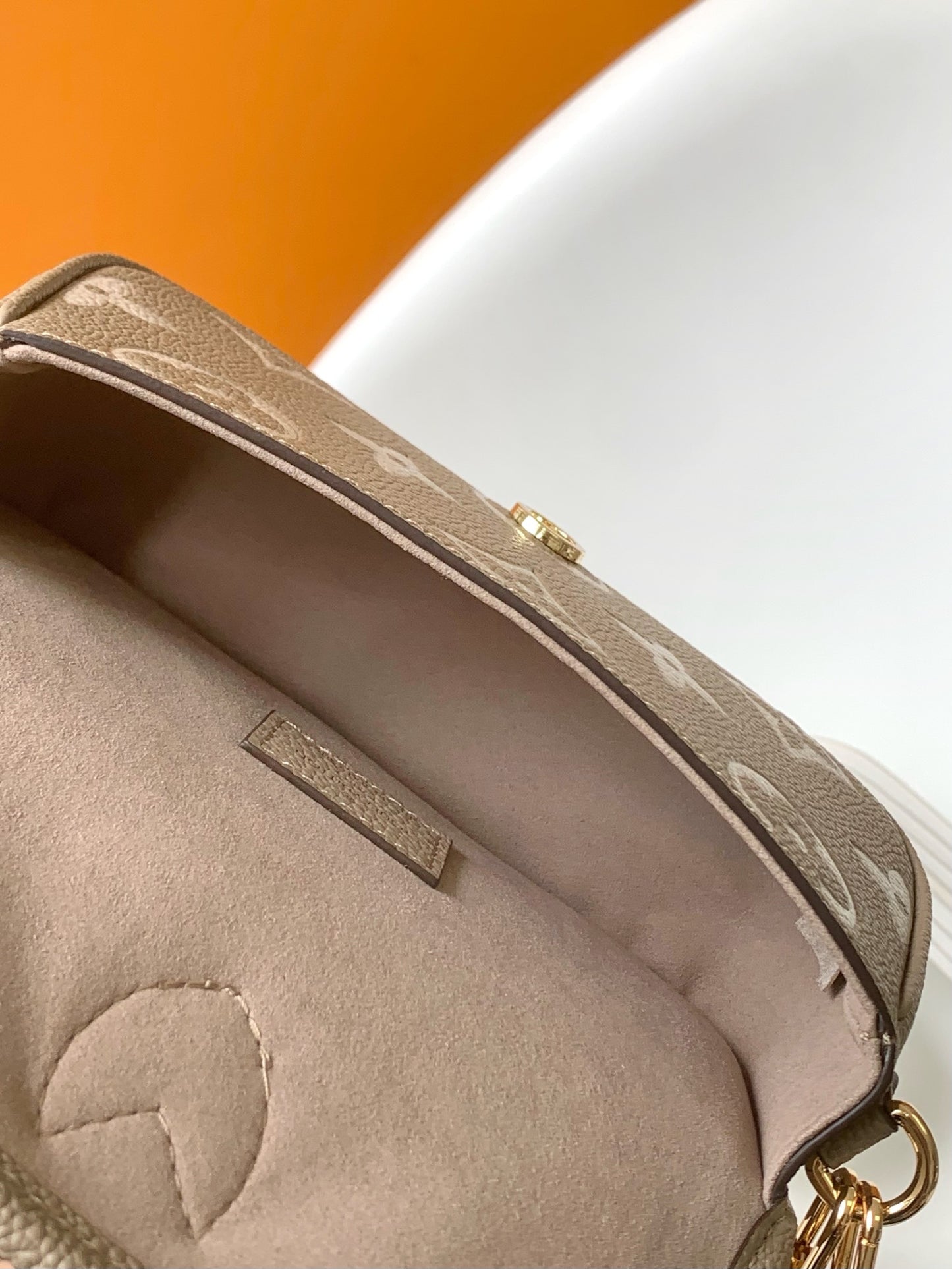 Louis Vuitton Taupe Monogram Leather Crossbody Shoulder Bag with Gold Hardware