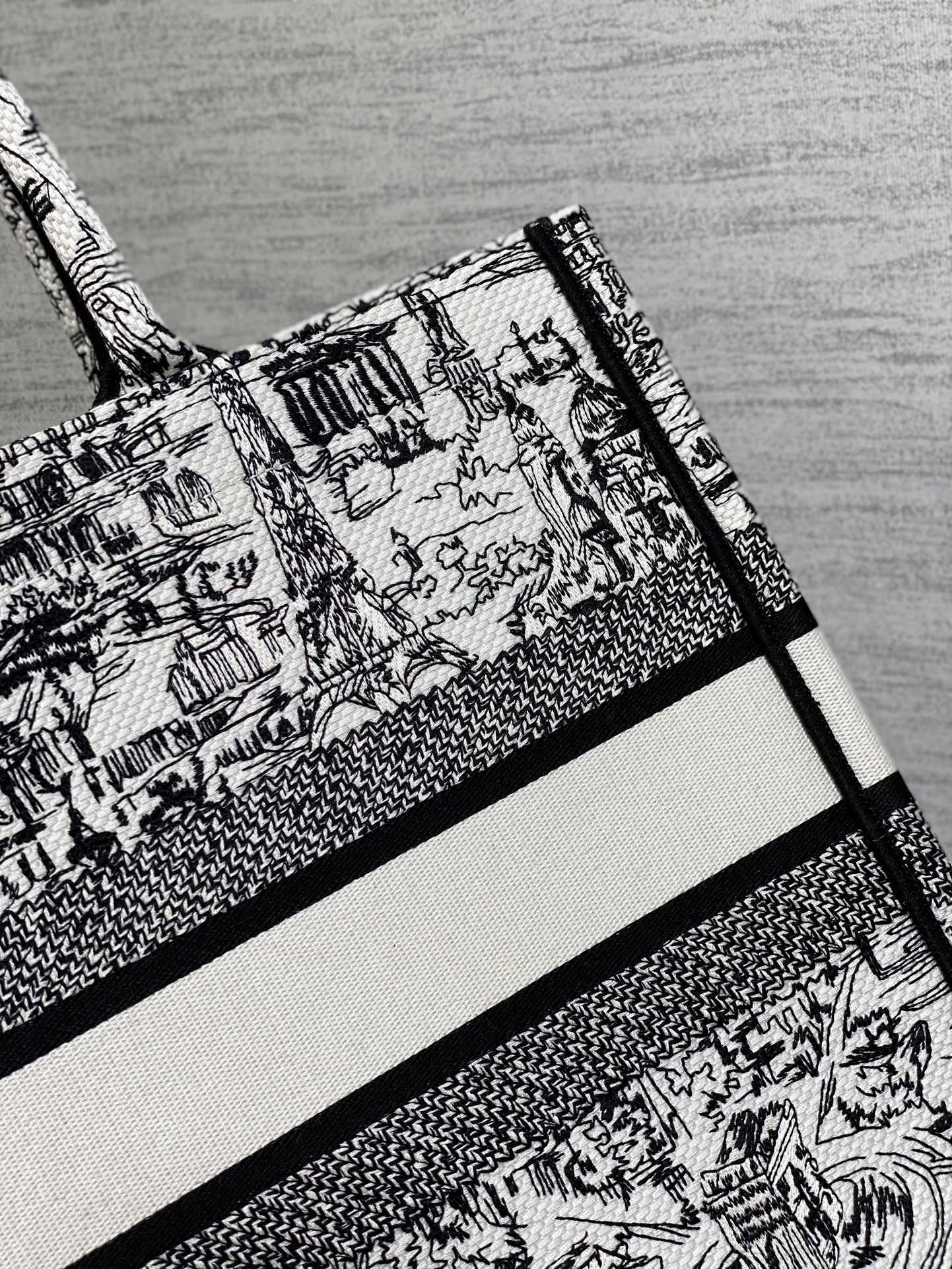 Dior Large Embroidered Canvas Tote Bag with Black and White Landscape Design