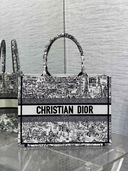 Christian Dior Large Book Tote Bag Plan de Paris Embroidery - Black and White