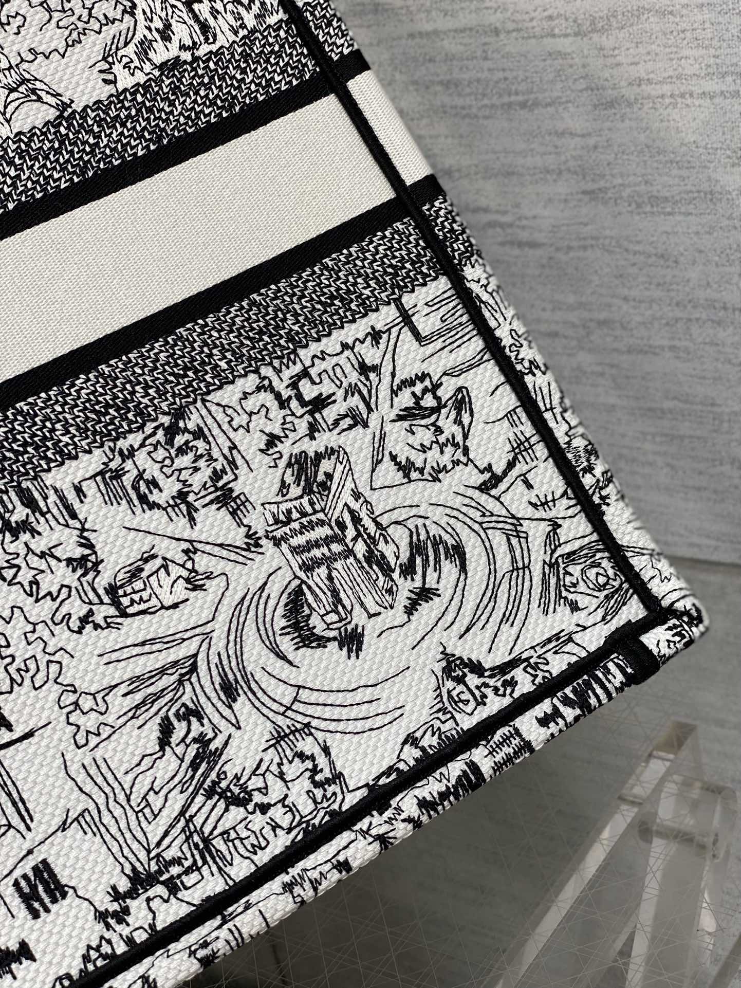 Dior Vintage Paris Toile Sketch Canvas Tote Bag with Handles