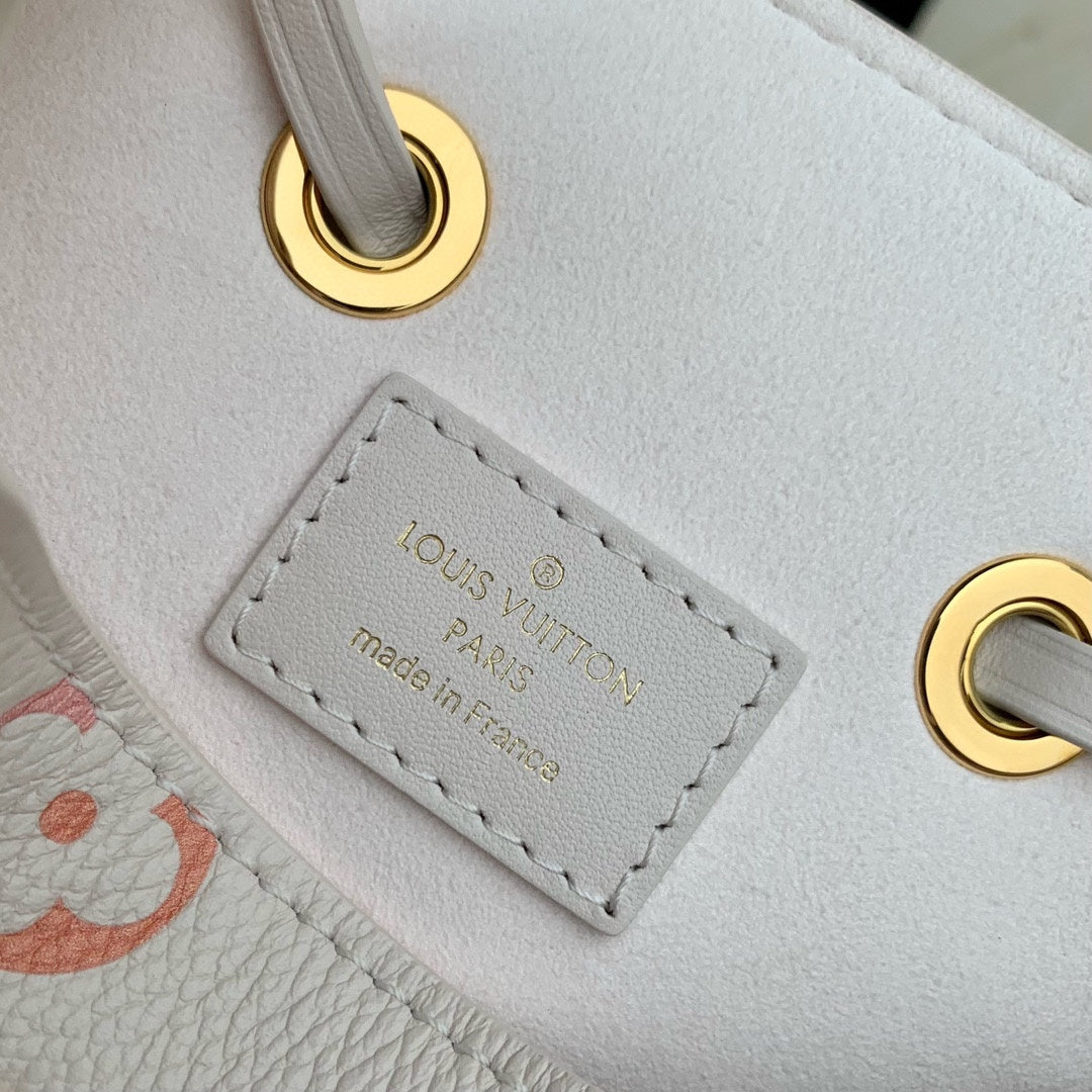 Louis Vuitton White and Pink Monogram Drawstring Bucket Bag Luxury Crossbody Handbag