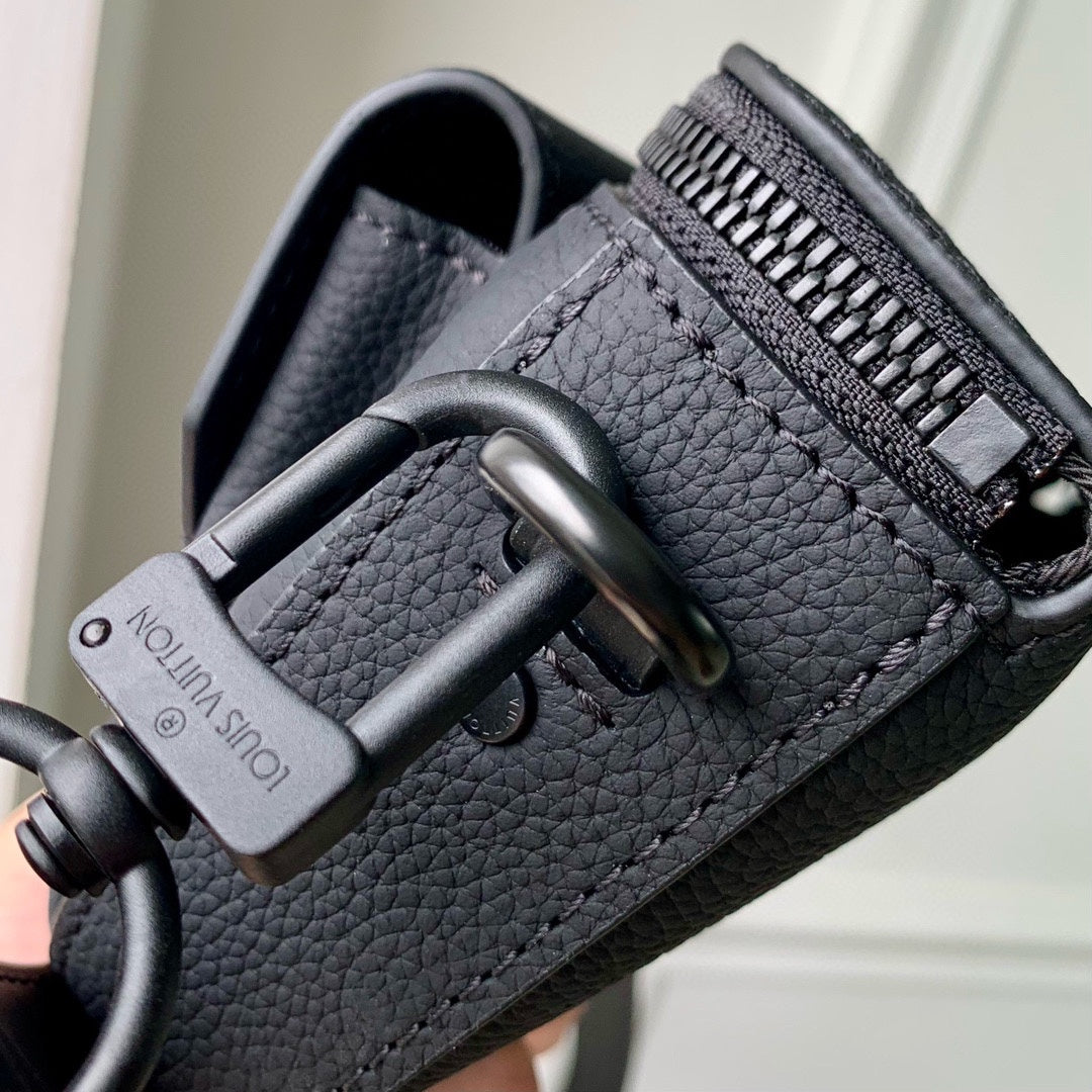 Louis Vuitton Minimalist Matte Black Leather Waist Bag Utility Belt Pack