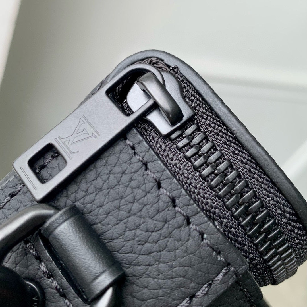 Louis Vuitton Minimalist Matte Black Leather Waist Bag Utility Belt Pack