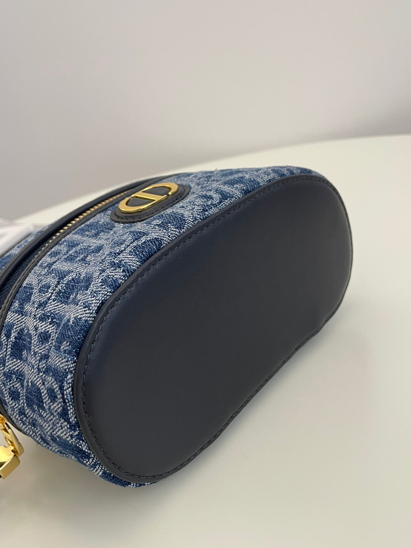 Dior Vintage Blue Monogram Vanity Case Crossbody Bag with Top Handle