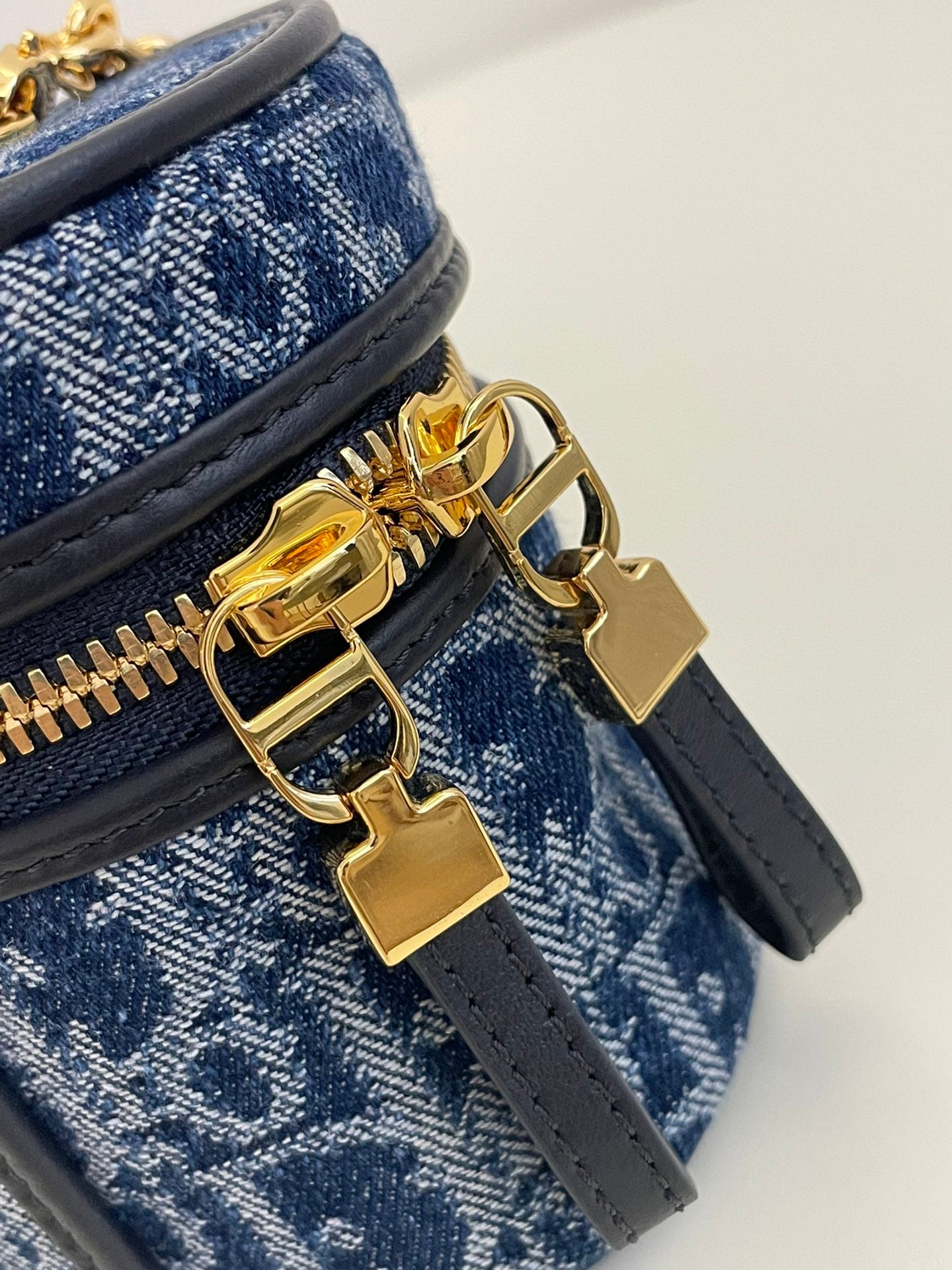 Dior Vintage Blue Monogram Vanity Case Crossbody Bag with Top Handle