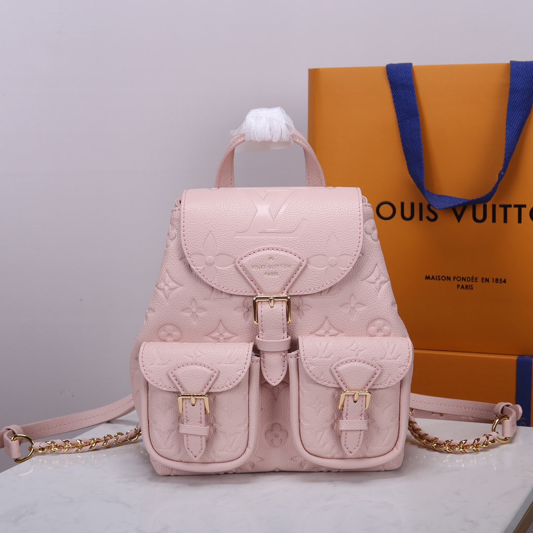 Louis Vuitton Pastel Pink Embossed Leather Mini Backpack with Chain Straps