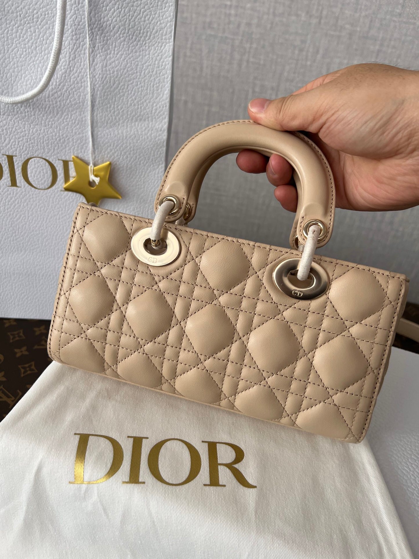 Christian Dior Lady D-Joy Bag Beige Cannage Lambskin Small Handbag