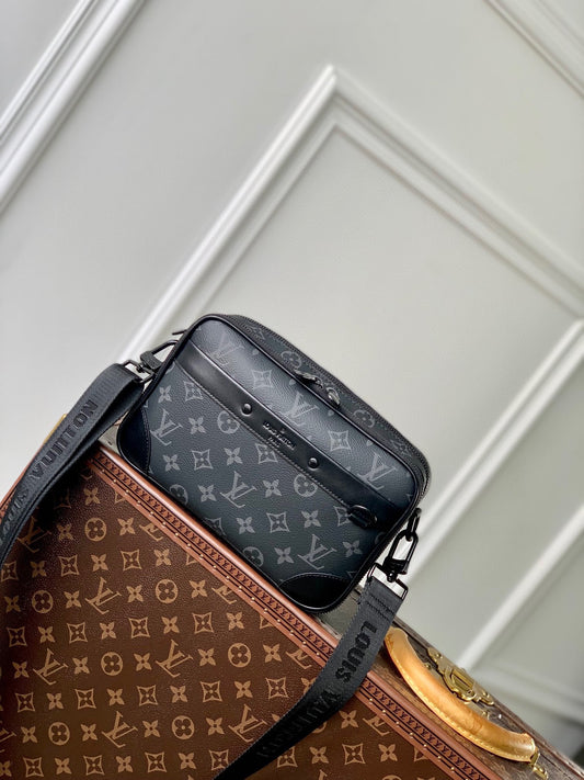 Louis Vuitton Luxury Black Monogram Canvas Crossbody Messenger Bag