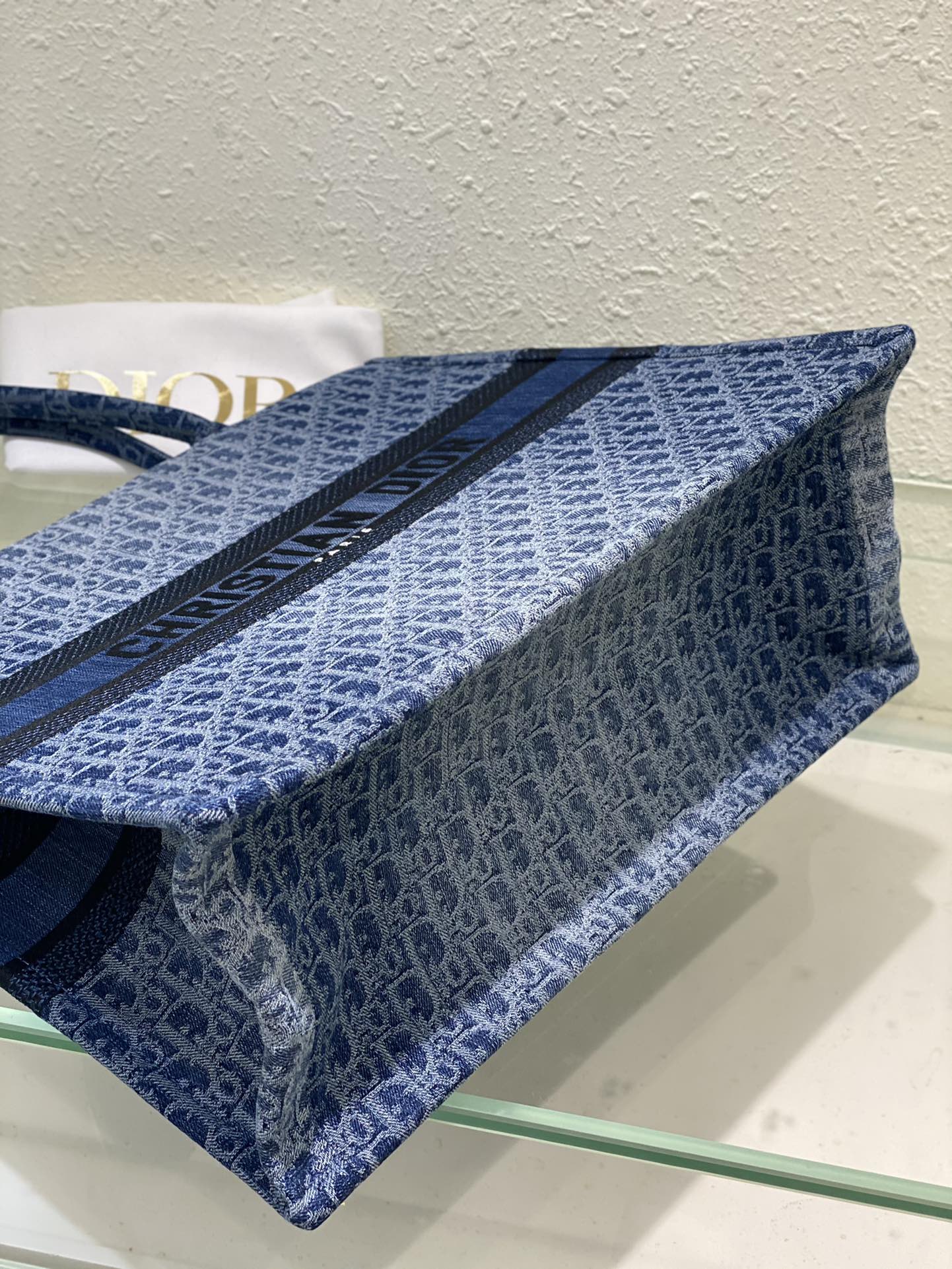 Christian Dior Blue Oblique Embroidery Medium Book Tote Bag