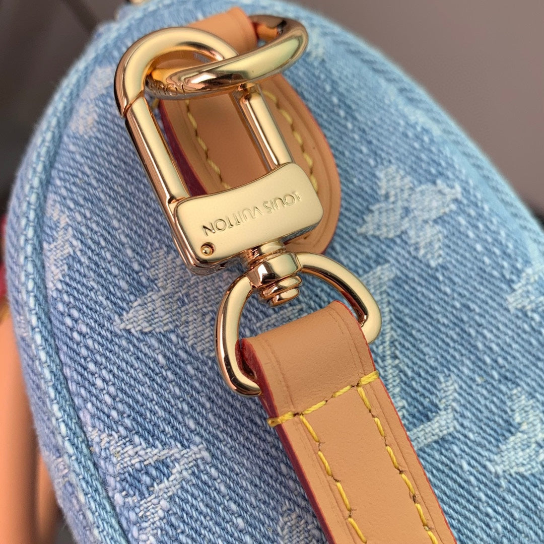 Louis Vuitton Vintage Monogram Blue Denim Mini Crossbody Bag with Leather Handles