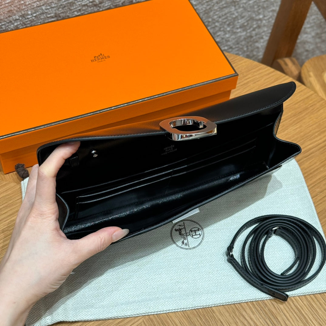 Hermès In-the-Loop Phone Pouch - Black Leather with Silver Hardware