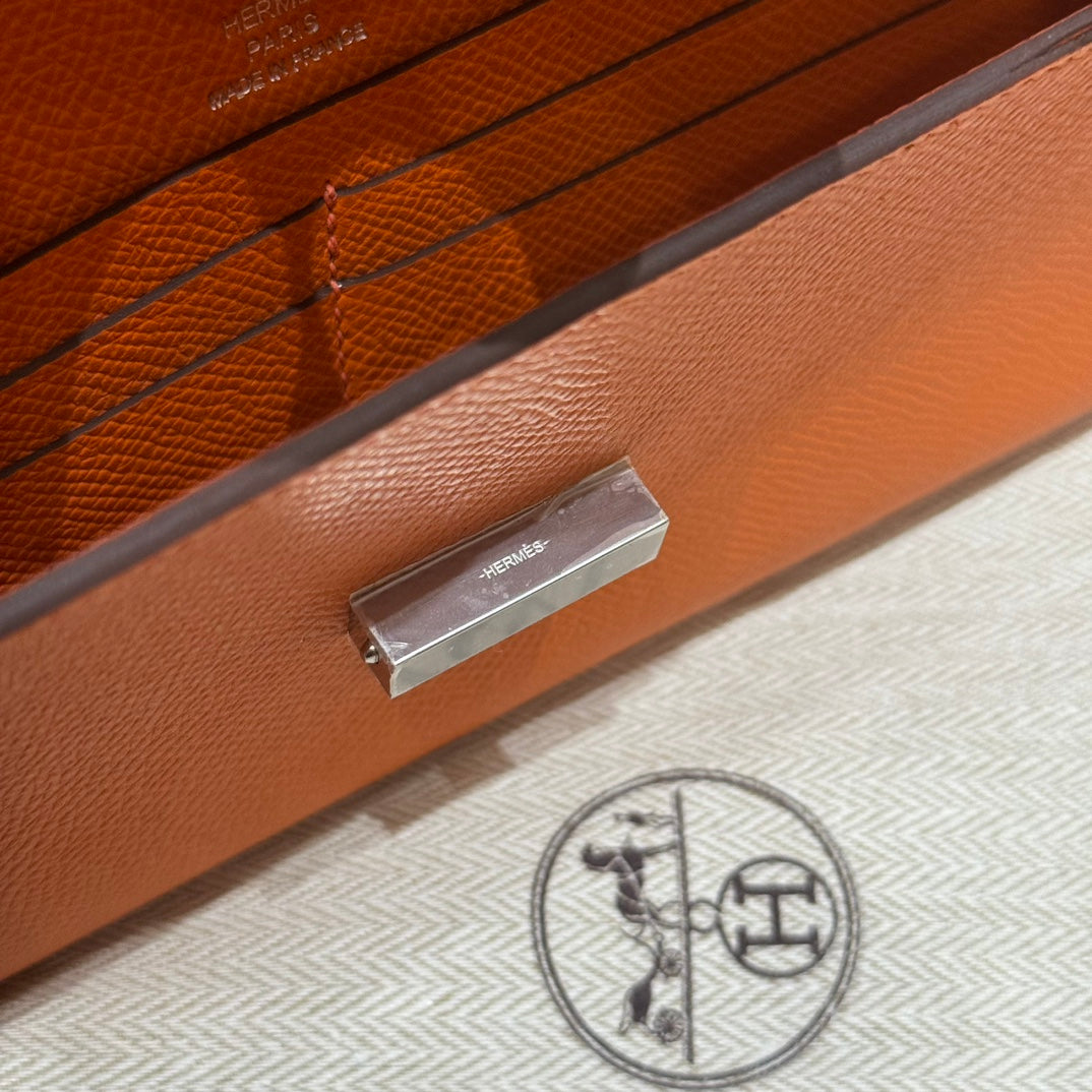 Hermès Orange Epsom Leather Envelope Clutch Bag with Silver-Tone Hardware