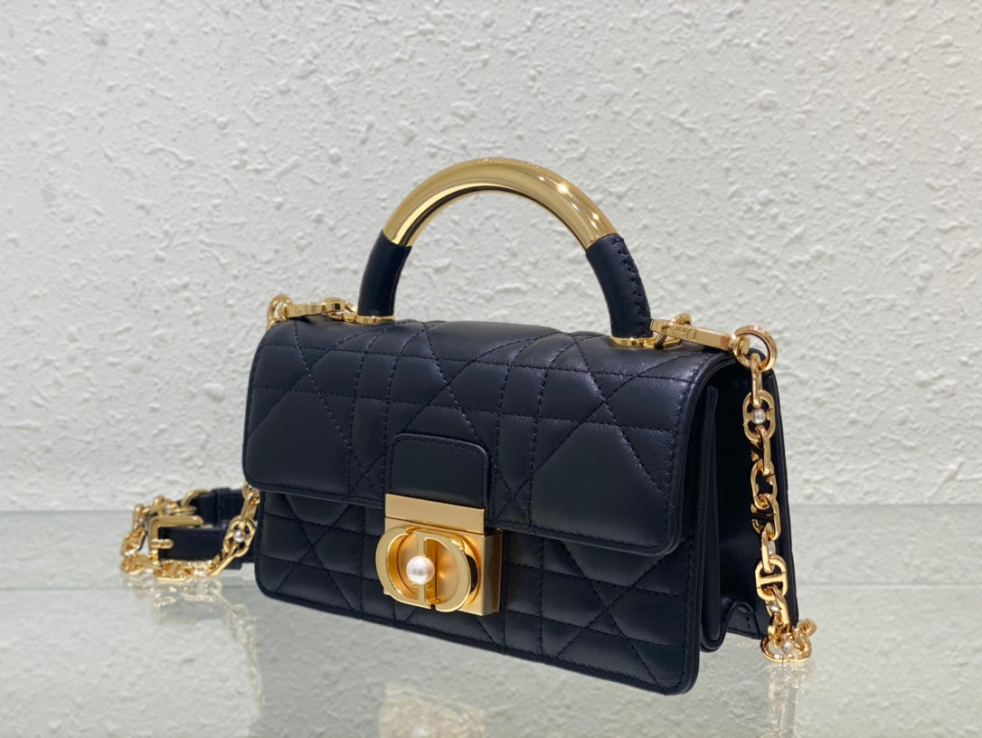 Dior Luxury Navy Blue Quilted Leather Handbag with Gold Chain Strap