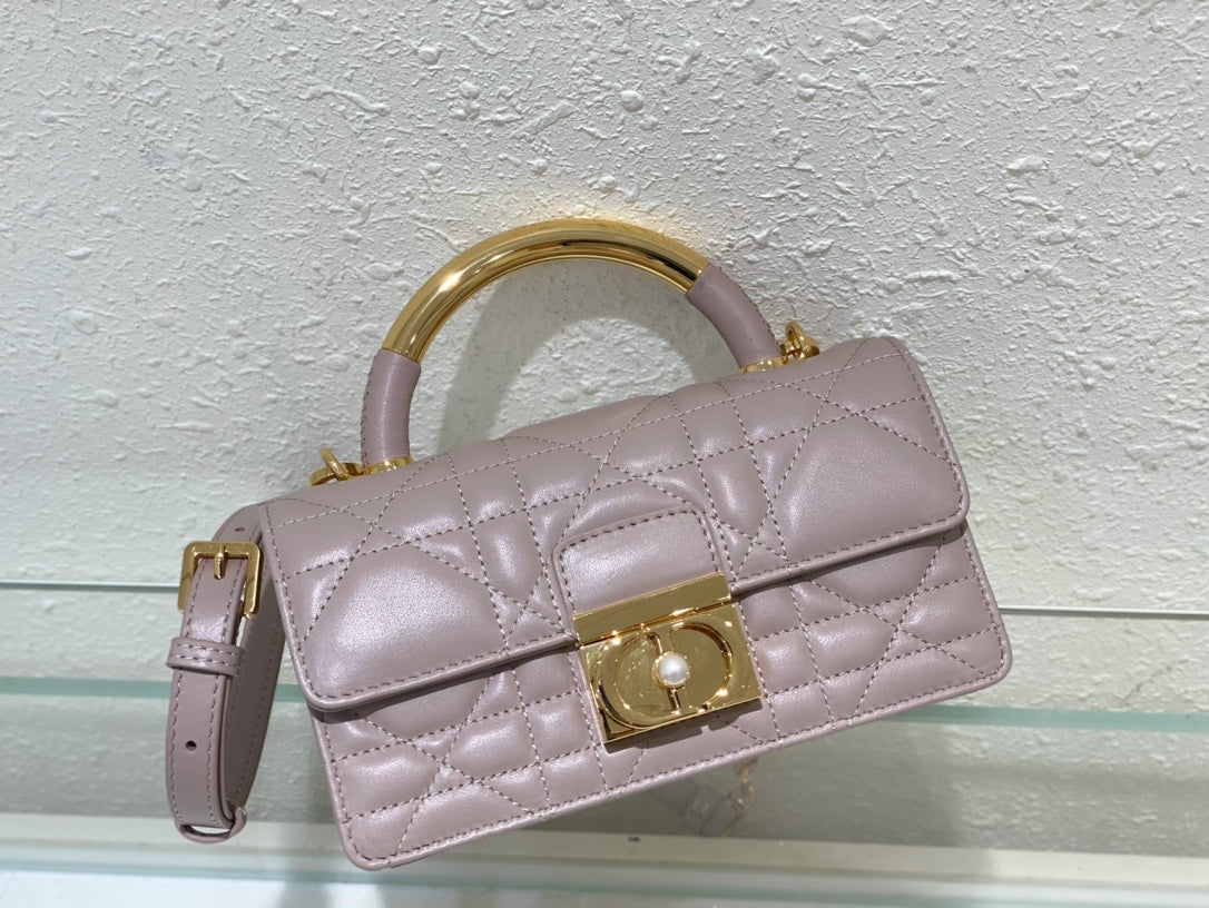 Christian Dior Lilac Quilted Leather Mini Flap Bag with Pearl Clasp and Gold Hardware