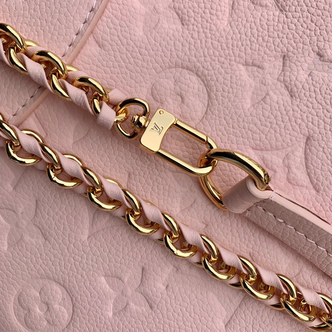 Louis Vuitton Pastel Pink Embossed Leather Mini Backpack with Gold Buckles