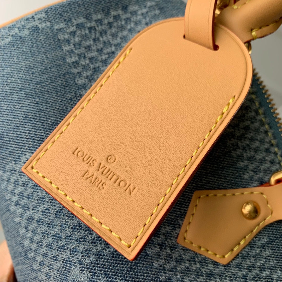 Louis Vuitton Blue Checkered Denim Mini Crossbody Bag with Leather Trim