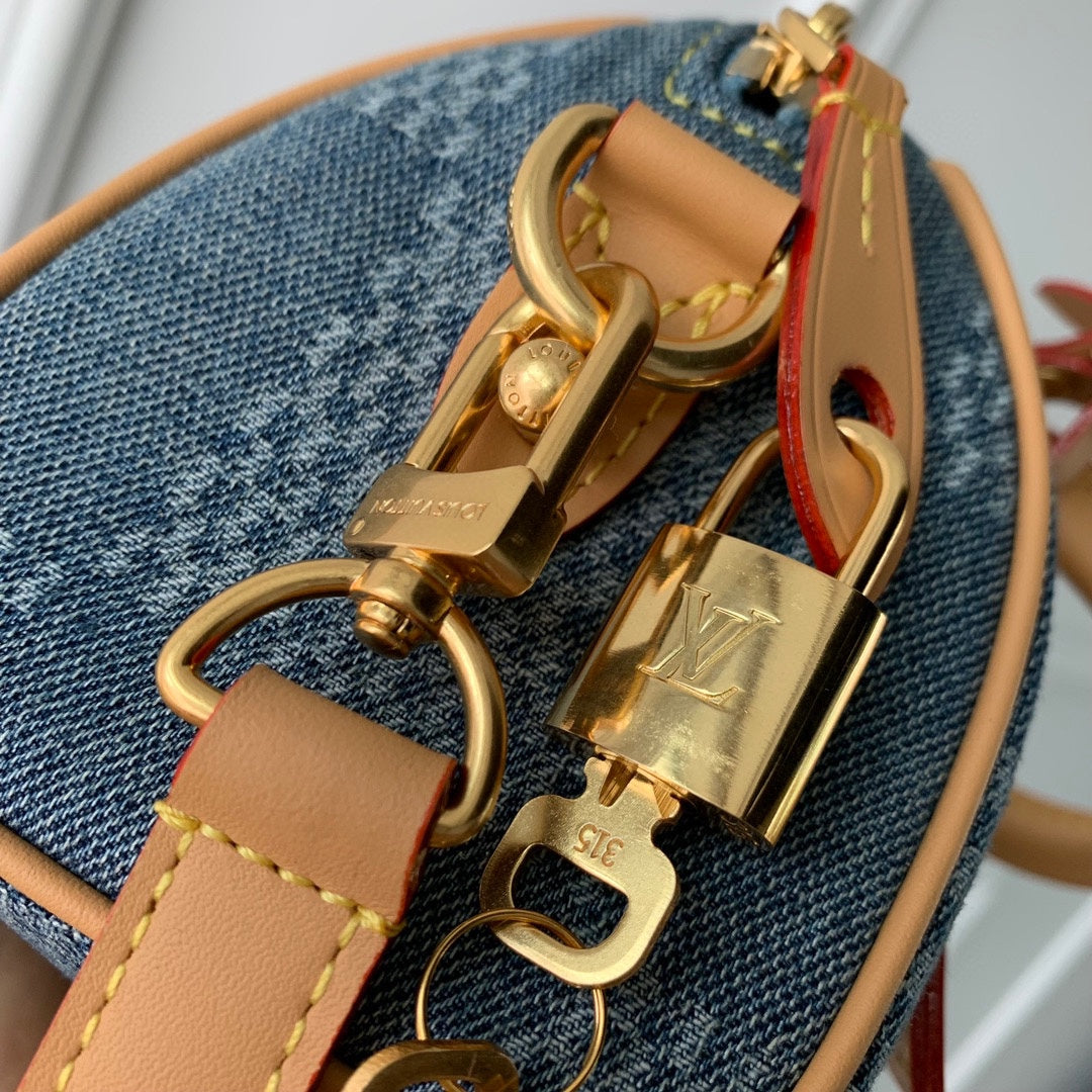Louis Vuitton Blue Checkered Denim Mini Crossbody Bag with Leather Trim