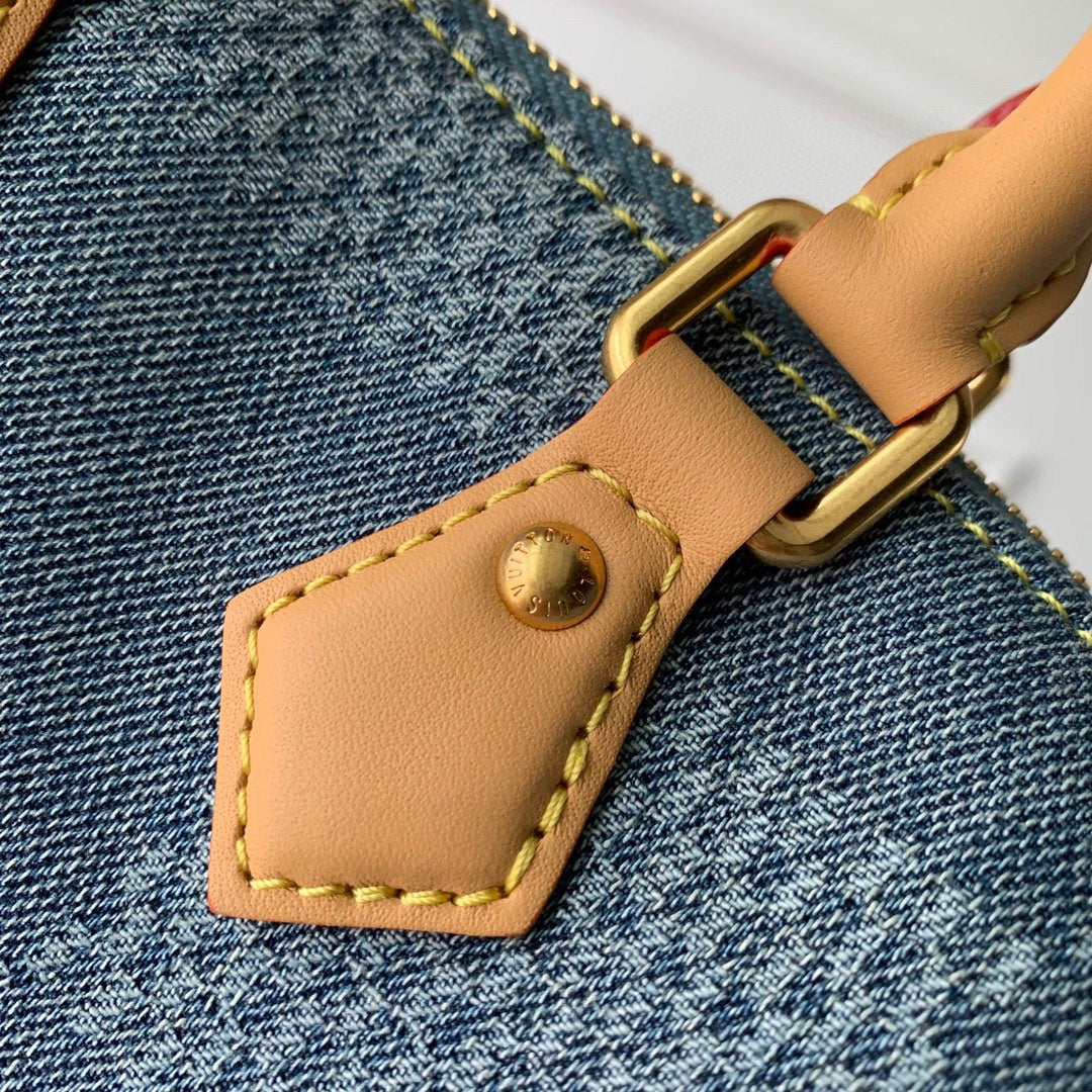Louis Vuitton Blue Checkered Denim Mini Crossbody Bag with Leather Trim