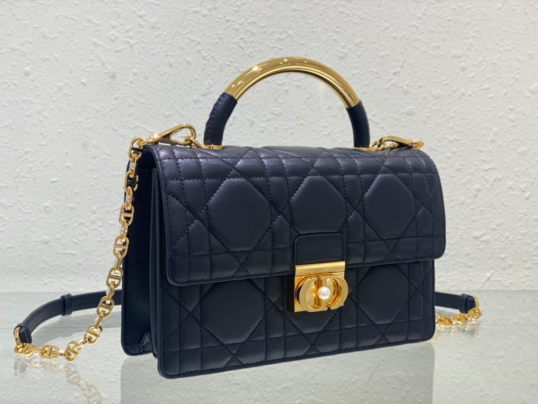 Dior Classic Navy Blue Quilted Leather Flap Bag with Gold Hardware