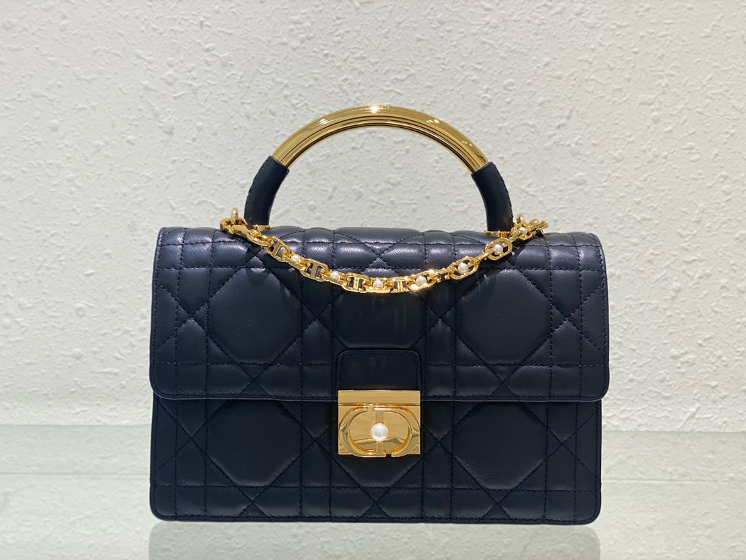 Dior Classic Navy Blue Quilted Leather Flap Bag with Gold Hardware