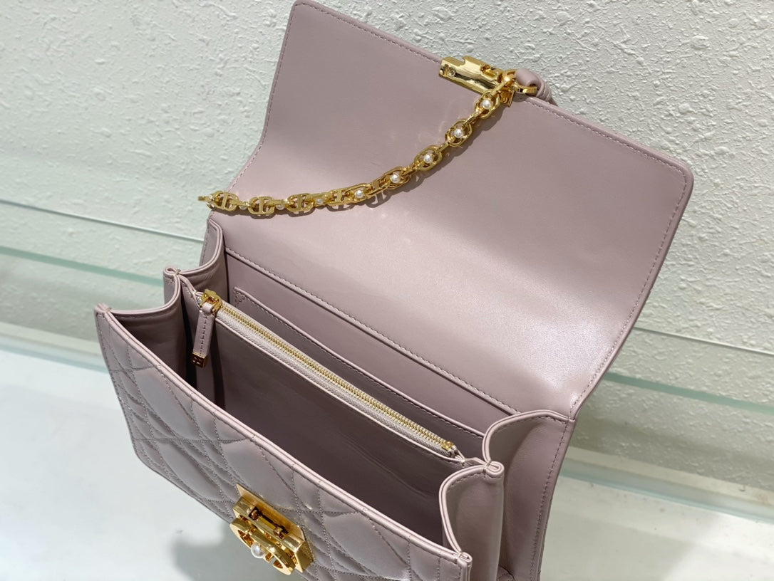 Dior Lilac Quilted Leather Top Handle Shoulder Bag with Gold Chain