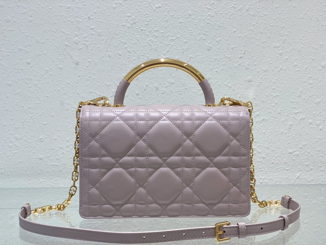 Dior Elegant Lavender Quilted Leather Handbag with Gold Chain Strap